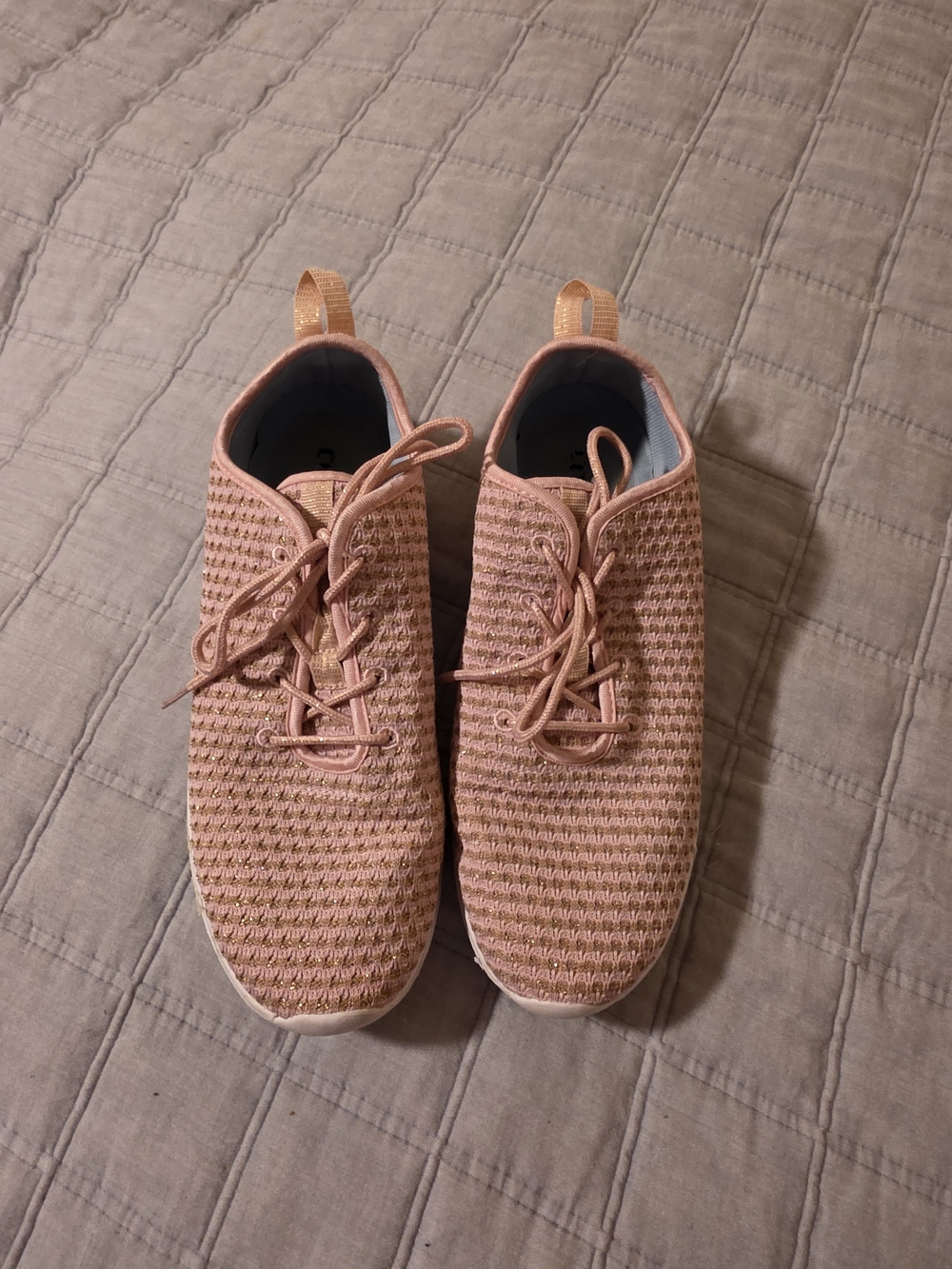 Light Pink Woven Knit Lace-Up Sneakers
